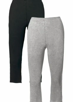 bonprix Hosen|Basics^Schmal geschnittene Capri-Leggings (2er Pack) hellgrau meliert+schwarz