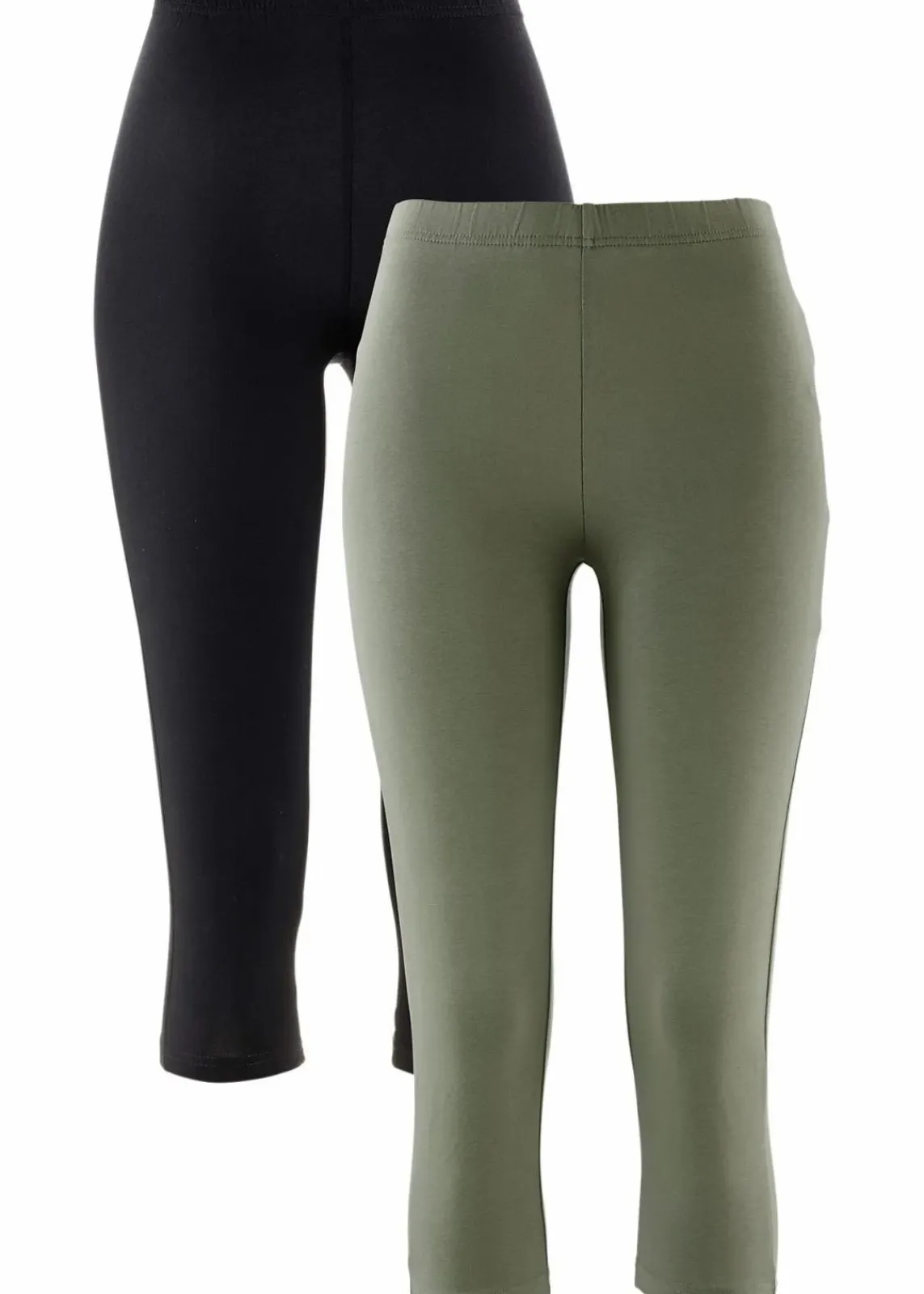 bonprix Hosen|Basics^Schmal geschnittene Capri-Leggings (2er Pack) oliv+schwarz