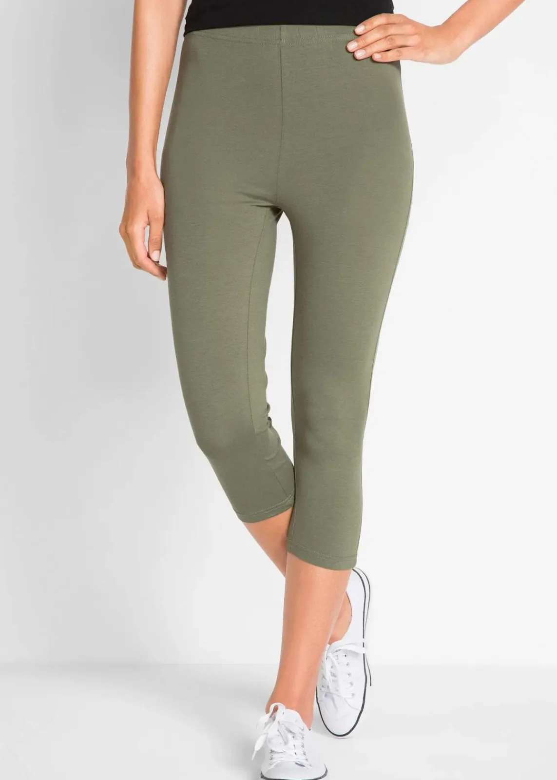 bonprix Hosen|Basics^Schmal geschnittene Capri-Leggings (2er Pack) oliv+schwarz