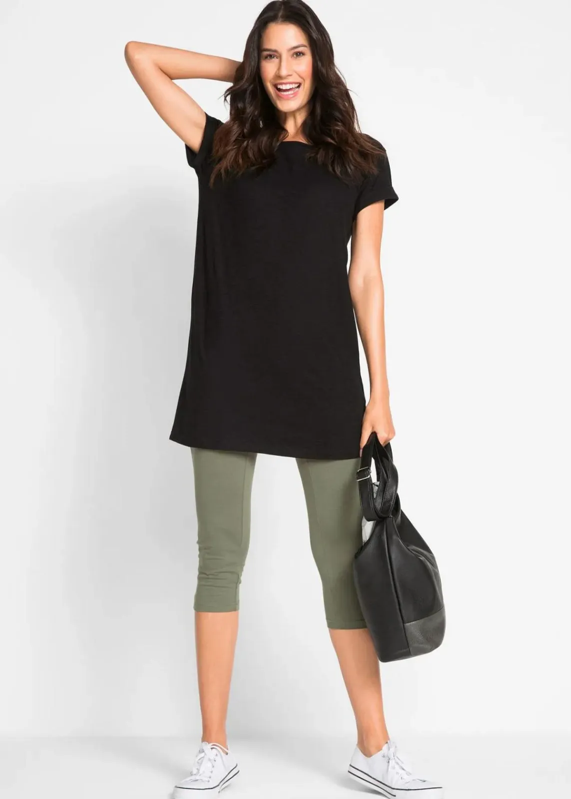 bonprix Hosen|Basics^Schmal geschnittene Capri-Leggings (2er Pack) oliv+schwarz