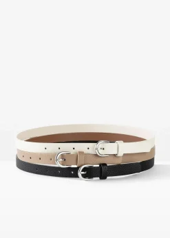 bonprix Gürtel|Schuhe & Accessoires In Spezialgrößen·Gürtel^Schmale Gürtel (3er Pack) mandelbeige+cremeweiss+schwarz