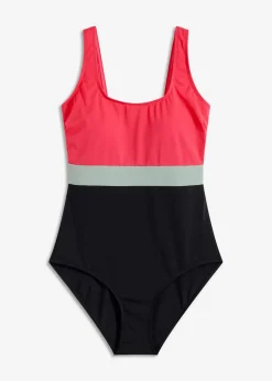 bonprix Sport Bademode|Badeanzüge^Schnelltrocknender Badeanzug mit Colorblocking pink/schilf/schwarz