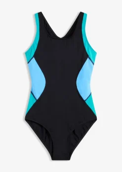 bonprix Nachhaltigere Materialien|Sport Bademode^Schnelltrocknender Sport-Badeanzug mit Racerback schwarz/brilliantblau