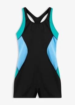 bonprix Nachhaltigere Materialien|Sport Bademode^Schnelltrocknender Sport-Badeanzug mit Bein schwarz/brilliantblau