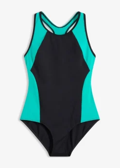 bonprix Nachhaltigere Materialien|Sport Bademode^Schnelltrocknender Sport-Badeanzug mit Racerback schwarz/smaragd