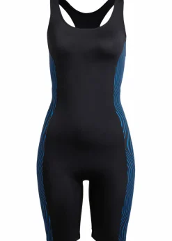bonprix Nachhaltigere Materialien|Sport Bademode^Schnelltrocknender Sport-Badeanzug in Langgröße mit Bein schwarz/blau graphisch