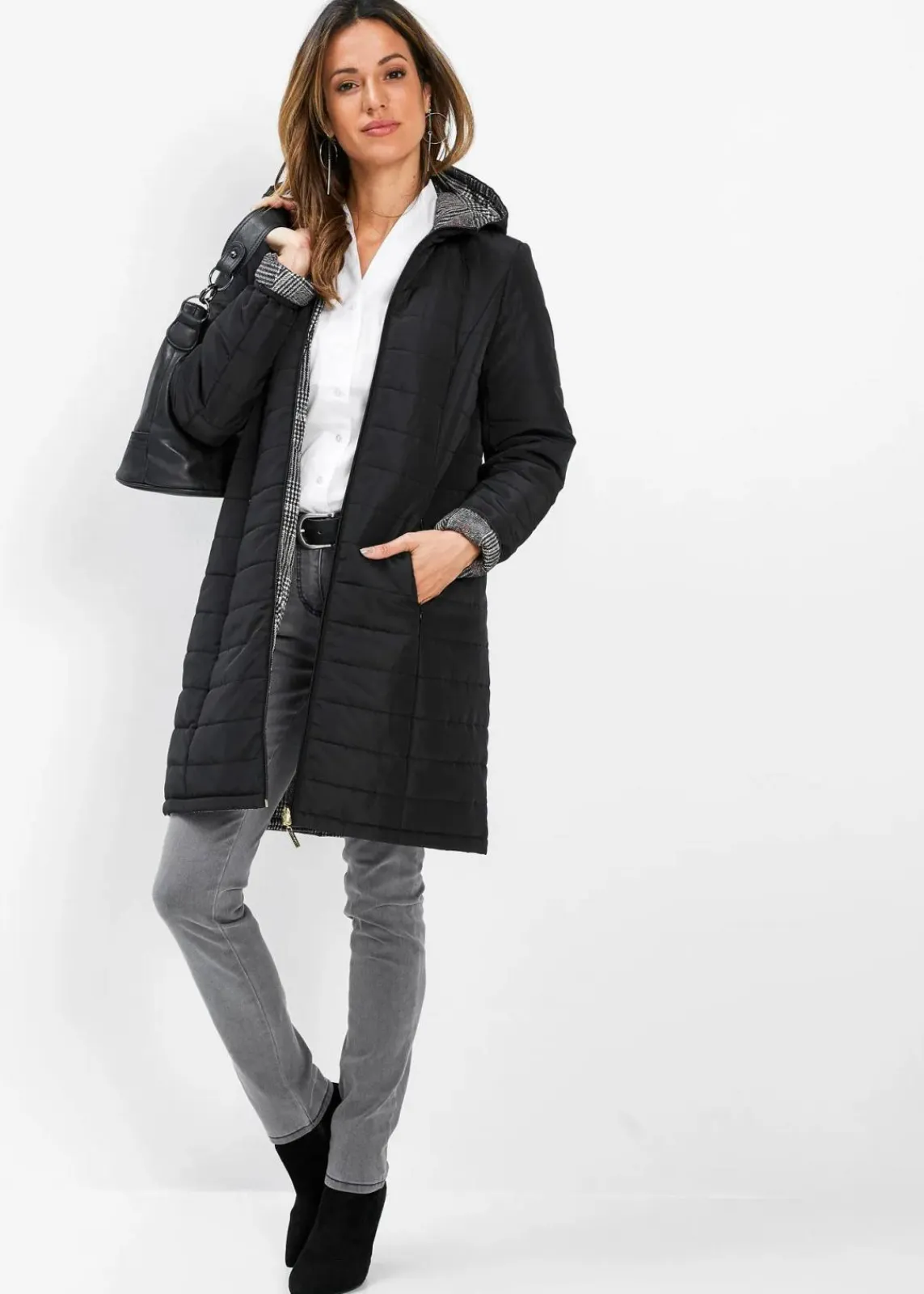 bonprix Jacken & Mäntel|Bekleidung·Hosen^Schöner Steppmantel zum Wenden schwarz