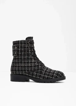 bonprix Boots^Schnürboots in Bouclé-Optik schwarz/weiß