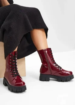 bonprix Boots^Schnürboots in Lack-Optik ahornrot lack