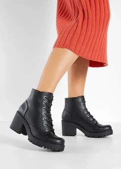 bonprix Boots|Schuhe & Accessoires In Spezialgrößen·Schuhe In Übergröße^Schnürboots mit Blockabsatz schwarz