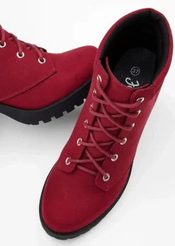 bonprix Boots^Schnürboots mit Blockabsatz dunkelrot