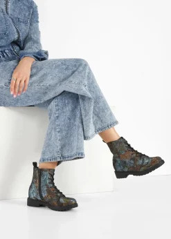 bonprix Boots^Schnürboots mit floralem Muster grün geblümt