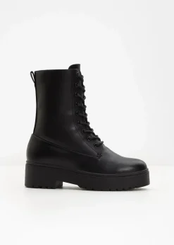 bonprix Boots^Schnürboots mit Plateau-Sohle schwarz