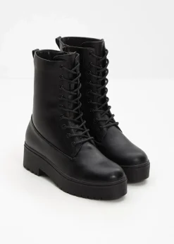 bonprix Boots^Schnürboots mit Plateau-Sohle schwarz