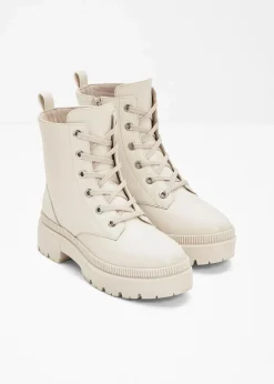 bonprix Boots^Schnürboots mit Profilsohle beige