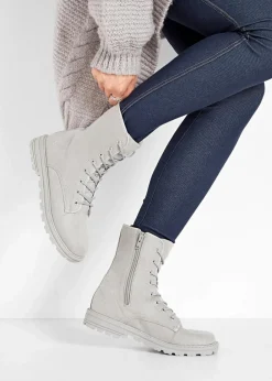 bonprix Gefütterte Winterschuhe|Boots^Schnürboots mit Profilsohle hellgrau