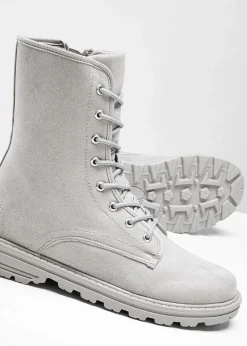 bonprix Gefütterte Winterschuhe|Boots^Schnürboots mit Profilsohle hellgrau