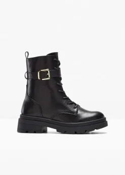 bonprix Gefütterte Winterschuhe|Boots^Schnürboots mit Schnalle schwarz