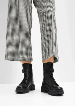 bonprix Gefütterte Winterschuhe|Boots^Schnürboots mit Schnalle schwarz