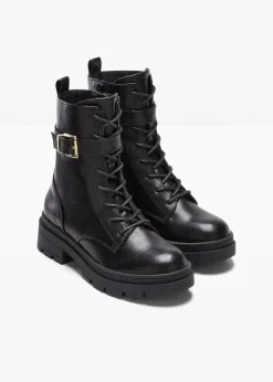 bonprix Gefütterte Winterschuhe|Boots^Schnürboots mit Schnalle schwarz
