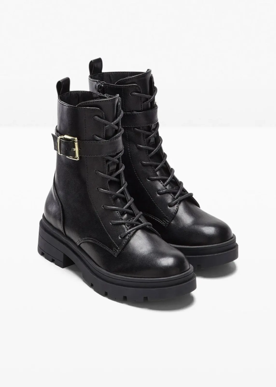 bonprix Gefütterte Winterschuhe|Boots^Schnürboots mit Schnalle schwarz
