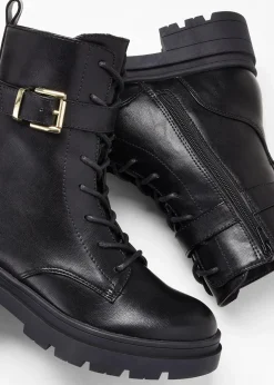 bonprix Gefütterte Winterschuhe|Boots^Schnürboots mit Schnalle schwarz