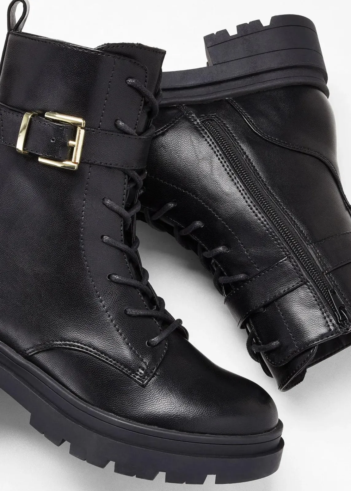 bonprix Gefütterte Winterschuhe|Boots^Schnürboots mit Schnalle schwarz