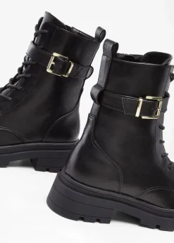 bonprix Gefütterte Winterschuhe|Boots^Schnürboots mit Schnalle schwarz