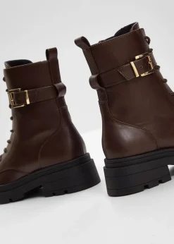 bonprix Schuhe & Accessoires In Spezialgrößen·Schuhe In Übergröße|Boots^Schnürboots mit Schnalle dunkelbraun