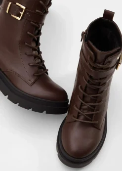 bonprix Schuhe & Accessoires In Spezialgrößen·Schuhe In Übergröße|Boots^Schnürboots mit Schnalle dunkelbraun