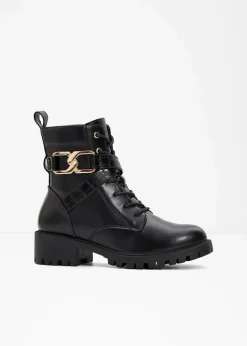 bonprix Komfortschuhe|Boots^Schnürboots mit Schnalle schwarz