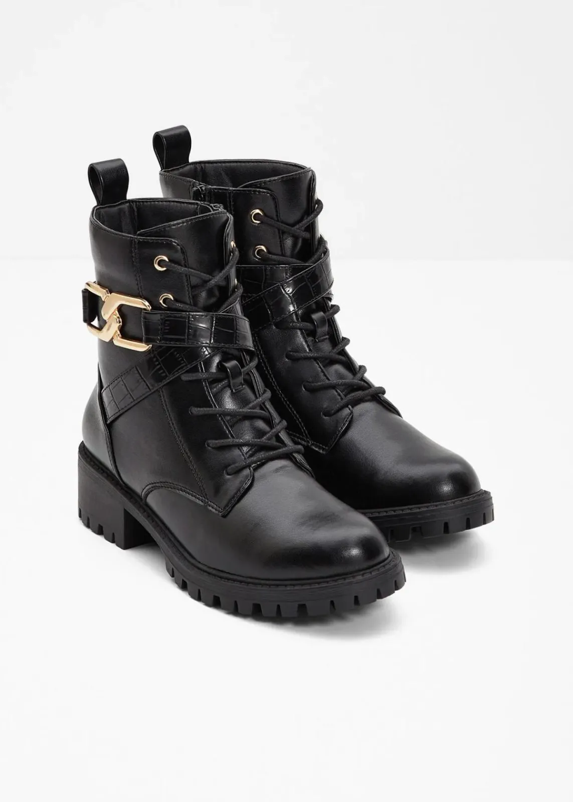 bonprix Komfortschuhe|Boots^Schnürboots mit Schnalle schwarz