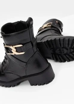 bonprix Komfortschuhe|Boots^Schnürboots mit Schnalle schwarz
