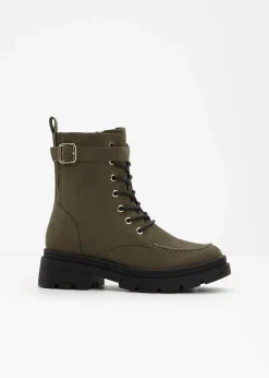 bonprix Gefütterte Winterschuhe|Boots^Schnürboots mit Schnalle erdoliv