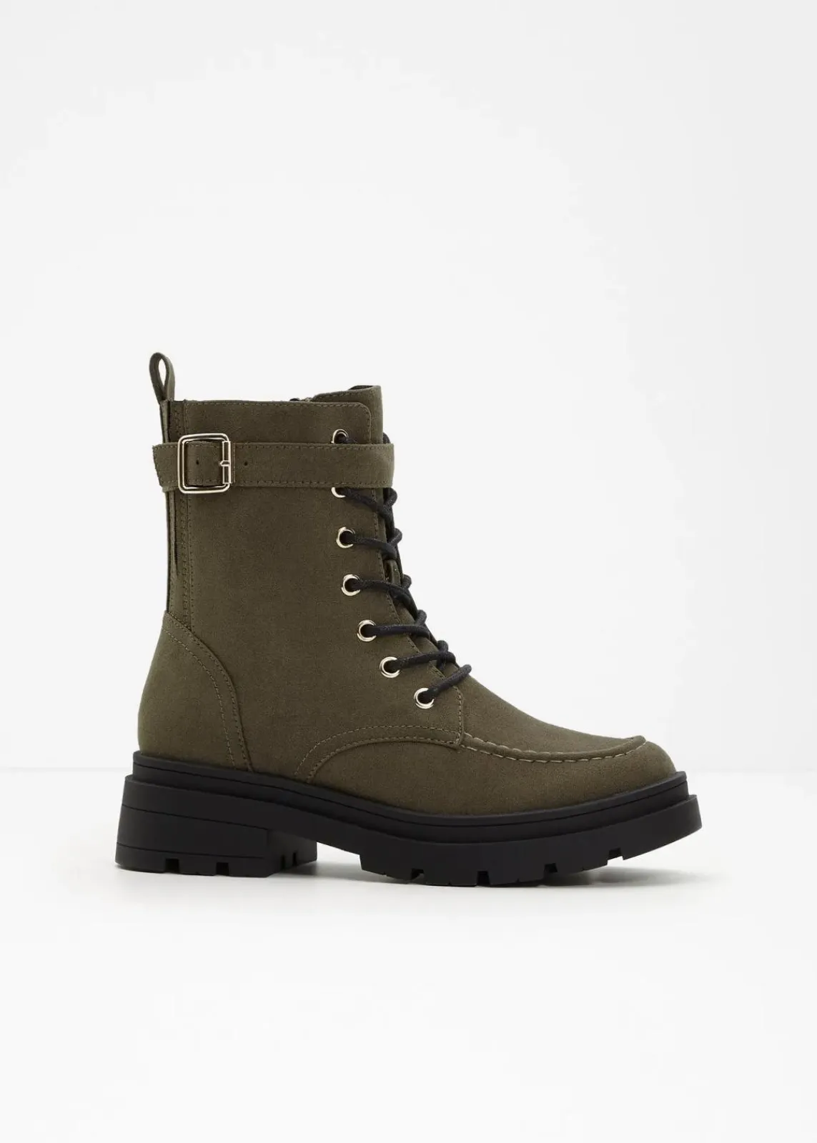 bonprix Gefütterte Winterschuhe|Boots^Schnürboots mit Schnalle erdoliv