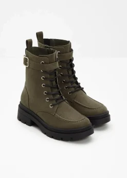 bonprix Gefütterte Winterschuhe|Boots^Schnürboots mit Schnalle erdoliv