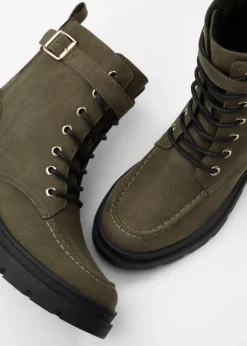 bonprix Gefütterte Winterschuhe|Boots^Schnürboots mit Schnalle erdoliv