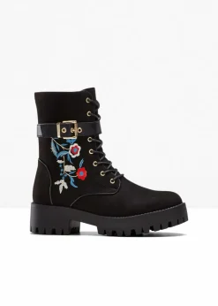 bonprix Boots|Schuhe & Accessoires In Spezialgrößen·Schuhe In Übergröße^Schnürboots mit Stickerei schwarz