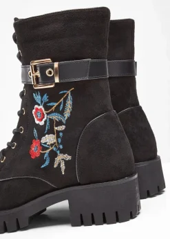 bonprix Boots|Schuhe & Accessoires In Spezialgrößen·Schuhe In Übergröße^Schnürboots mit Stickerei schwarz