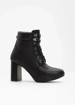 bonprix Stiefeletten|Schuhe & Accessoires In Spezialgrößen·Schuhe In Übergröße^Schnürstiefeletten mit hohem Absatz schwarz
