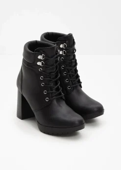 bonprix Stiefeletten|Schuhe & Accessoires In Spezialgrößen·Schuhe In Übergröße^Schnürstiefeletten mit hohem Absatz schwarz