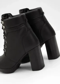 bonprix Stiefeletten|Schuhe & Accessoires In Spezialgrößen·Schuhe In Übergröße^Schnürstiefeletten mit hohem Absatz schwarz