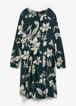 bonprix Bekleidung·Pullover & Strickjacken|Kleider^Schwingendes Kleid aus Viskose tiefgrün floral