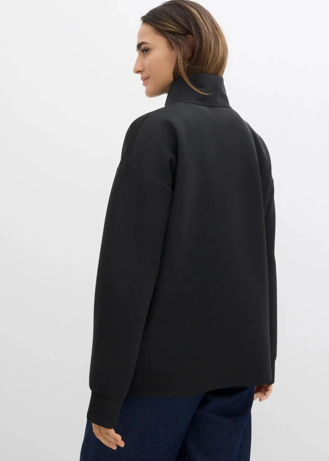 bonprix Sweat|Basics^Scuba-Shirt mit Stehkragen schwarz