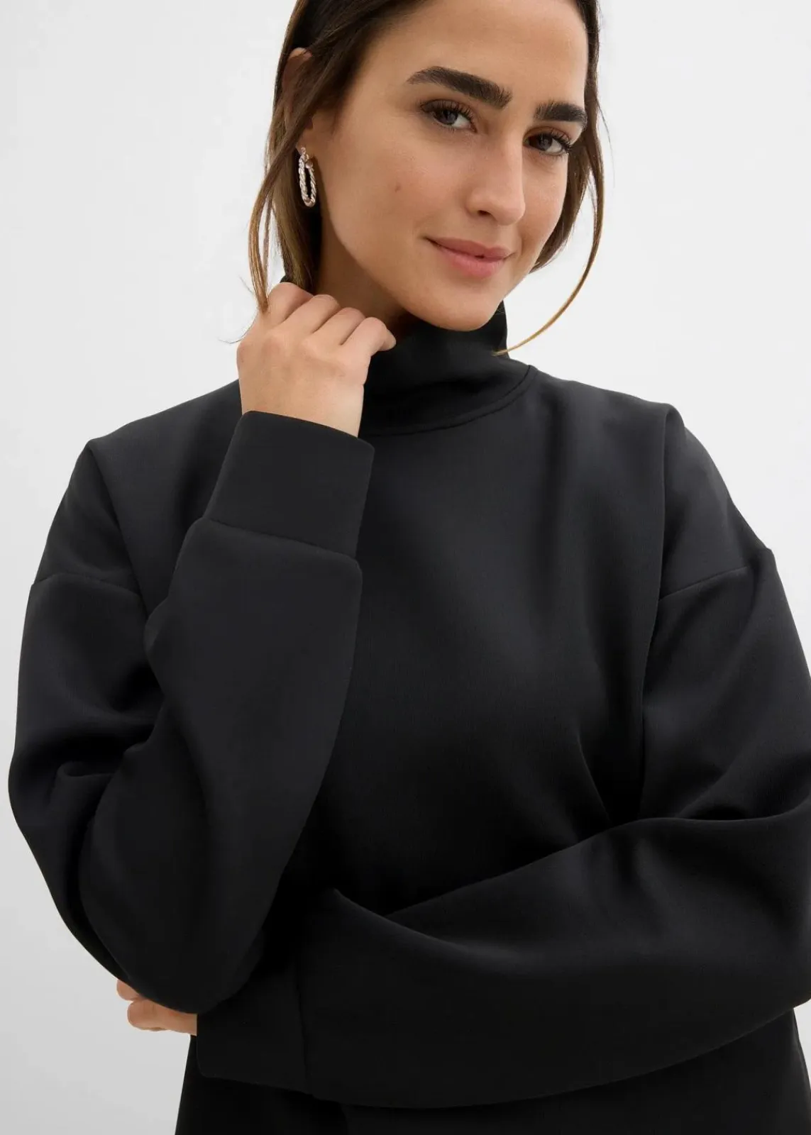 bonprix Sweat|Basics^Scuba-Shirt mit Stehkragen schwarz