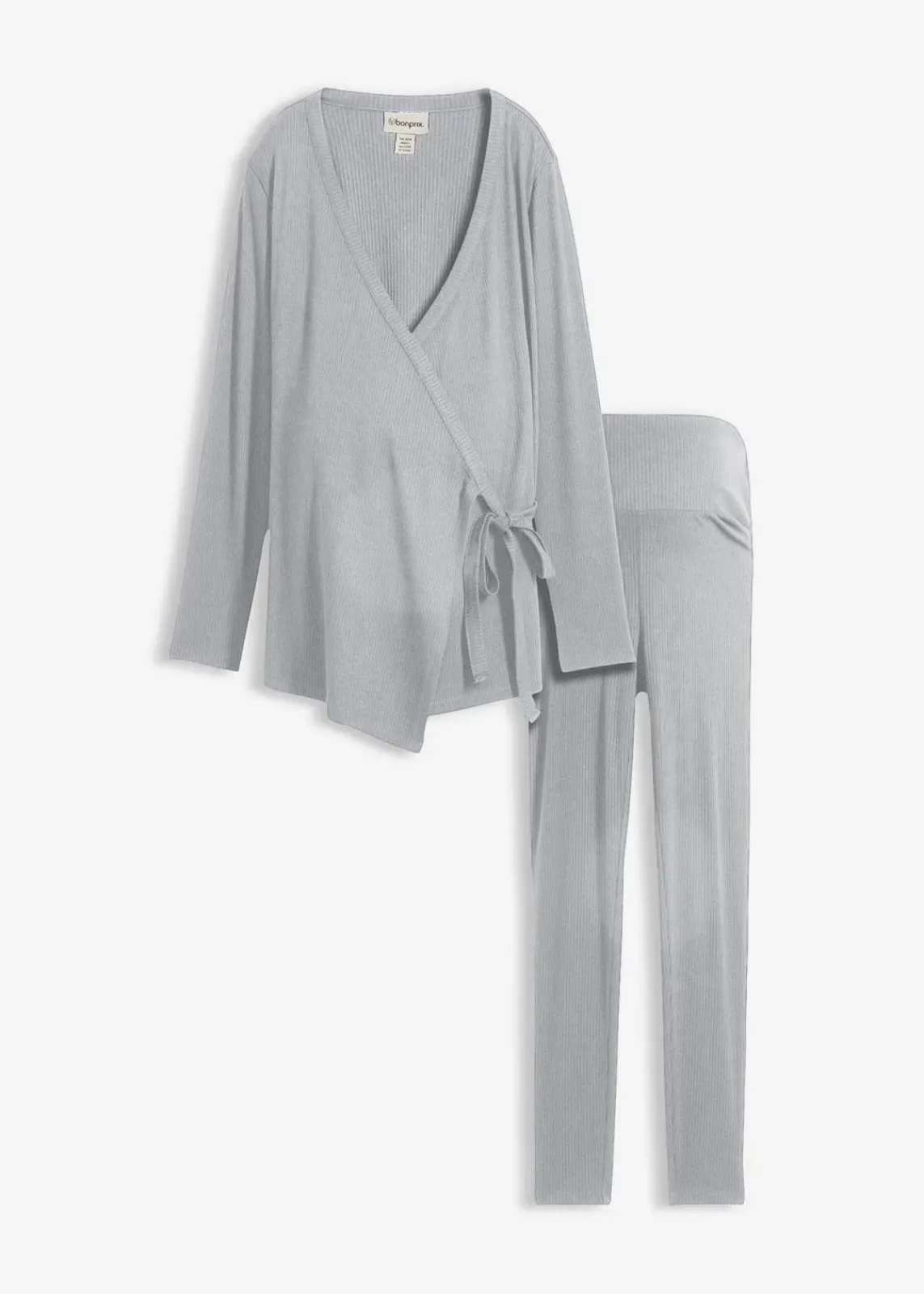 bonprix Umstandsmode|Nachhaltigere Materialien^Set aus Umstands-Wickelshirt mit bequemer Leggings (2-tlg.Set) grau meliert