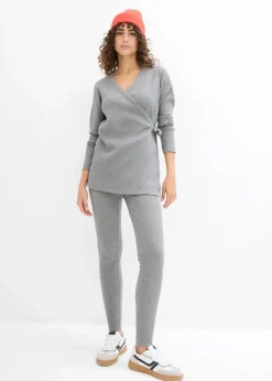 bonprix Umstandsmode|Nachhaltigere Materialien^Set aus Umstands-Wickelshirt mit bequemer Leggings (2-tlg.Set) grau meliert