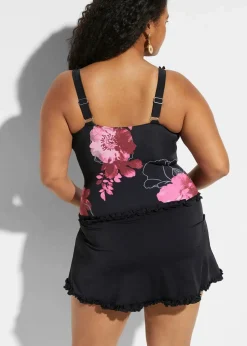bonprix Nachhaltigere Materialien|Badekleider^Shape Badekleid mittlere Formkraft schwarz / pink geblümt