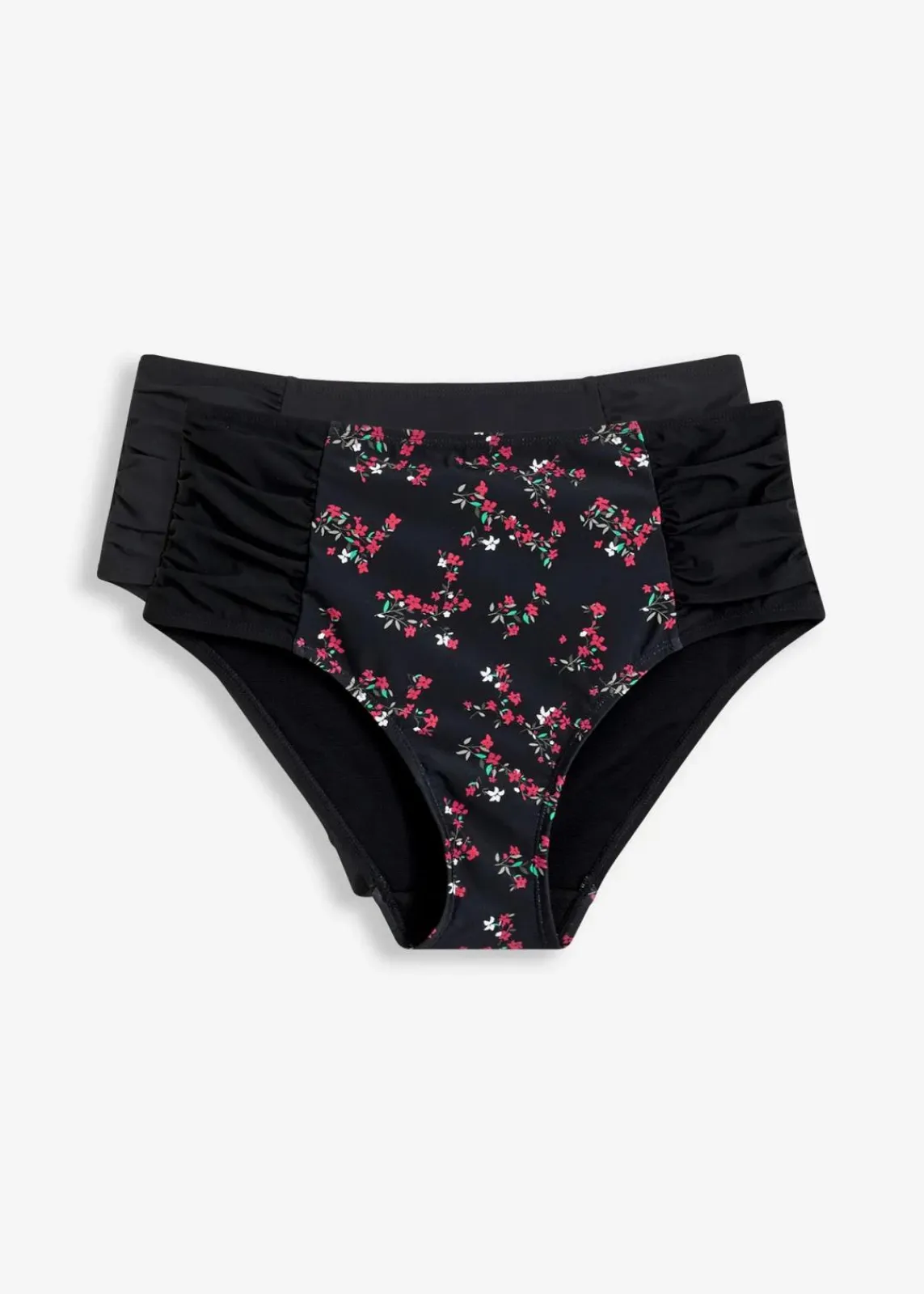 bonprix Nachhaltigere Materialien|Mix & Match^Shape Bikinihose (2er Pack) mittlere Formkraft schwarz + schwarz floral