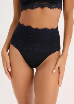 bonprix Wäsche·Shapewear|Wäsche·Höschen^Shape String mit Spitze und mittlerer Formkraft schwarz + intensivblau
